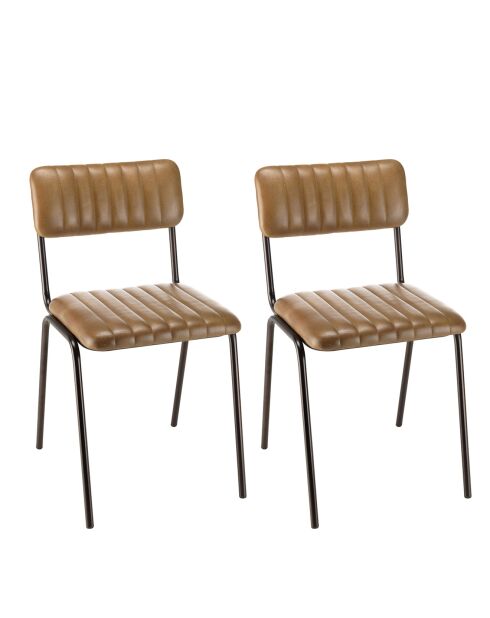 2 Chaises assise et dossier matelassés en Cuir marron - 44x51x79 cm